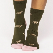 Thought Bio-Katoenen Sokken - Wild Animals Olive Green Comfortabele sokken van bio-katoen